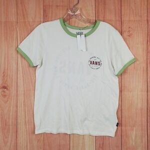 Vans Tee Shirt Womens Small White Hall Pass Ringer Graphic Print Cotton Pullover
